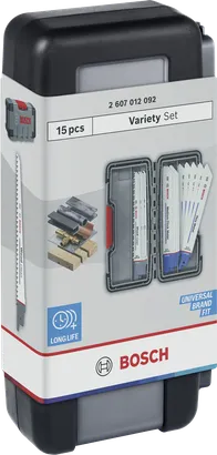 Sada 15dílná sada pilových listů pro ocasní pily Bosch Variety v pouzdře.